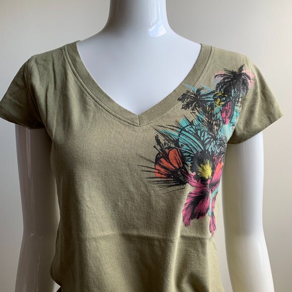 Rip Curl surf olive floral print graphic t-shirt - Picture 4 of 5